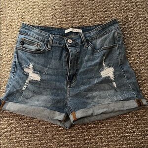 KanCan Distressed Denim Jean Shorts - Blue